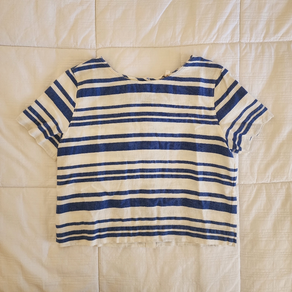 White and Blue Striped Button Down Levi’s Crop Top